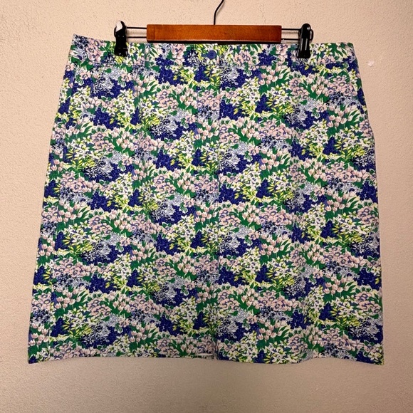 Talbots Floral Green & Blue A-Line Stretch Skirt 16 - Picture 2 of 10